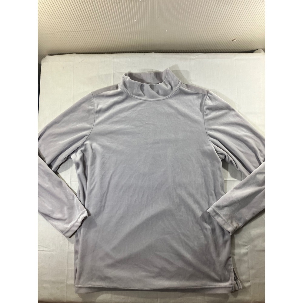Blair Womens Light Gray Velour Mock Neck Long Sleeve Top Size LGE